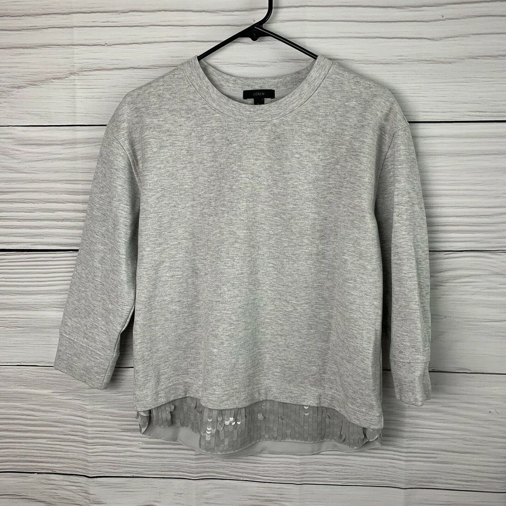 J.Crew Sweatshirt Sequence Trim Gray Solid S B7027